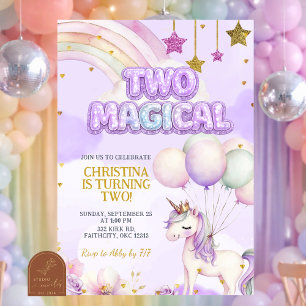 Invitation Licorne Violette Deux Anniversaire Magique Pastel