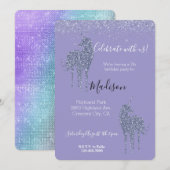 Invitation Licorne Violette Paillettes (Devant / Derrière)