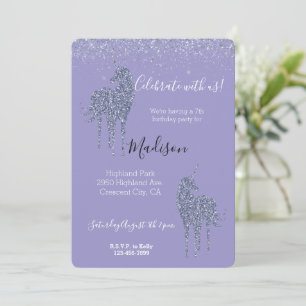 Invitation Licorne Violette Paillettes