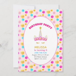 Invitation Licorne & Visages Joyeux sur Fête d'Anniversaire R