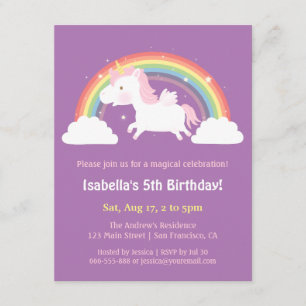 Invitation Licorne volant au-dessus de la fête d'anniversaire