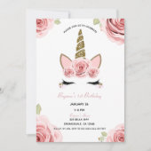 Invitation Licornes Florales Anniversaire Roses Roses Paillet (Devant)