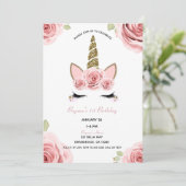 Invitation Licornes Florales Anniversaire Roses Roses Paillet (Debout devant)
