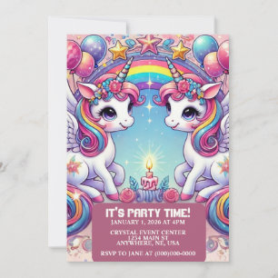 Invitation Licornes Royales Arc-en-Ciel