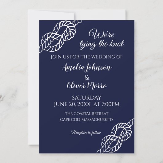 Invitation Lien La Corde Nautique Knot Mariage White Navy (Devant)