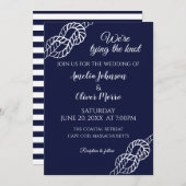 Invitation Lien La Corde Nautique Knot Mariage White Navy (Devant / Derrière)