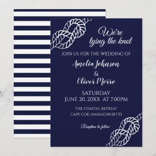 Invitation Lien La Corde Nautique Knot Mariage White Navy