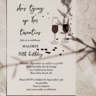 Invitation Lier ses 20 ans Champagne noir 30e anniversaire