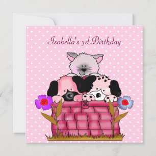 Invitation Lieu de fête pour les 3 ans Chats Chiens amis