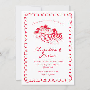 Invitation Lieu de Mariage de Vignoble Funky Dessiné à la Mai