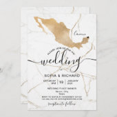 Invitation Lieu de mariage Mexique Or Coeur Mobile (Devant / Derrière)