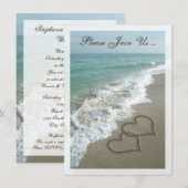 Invitation Lieu de Réception de Mariage Après la Plage Coeurs (Devant / Derrière)