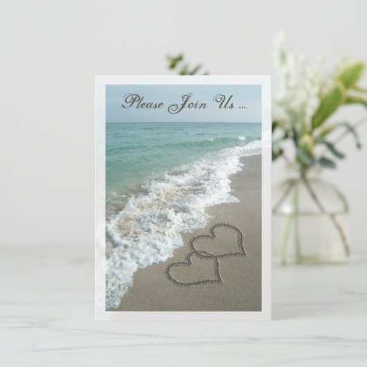 Invitation Lieu de Réception de Mariage Après la Plage Coeurs (Debout devant)
