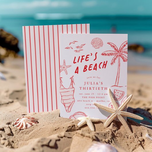 Invitation Life's a Beach Girls Red 30th Summer Birthday