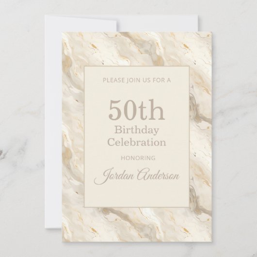 Invitation Light Beige Marble 50th Birthday (Devant)