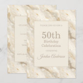 Invitation Light Beige Marble 50th Birthday (Devant / Derrière)