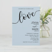 Invitation Light Blue Black Love Script Minimalist Wedding (Debout devant)