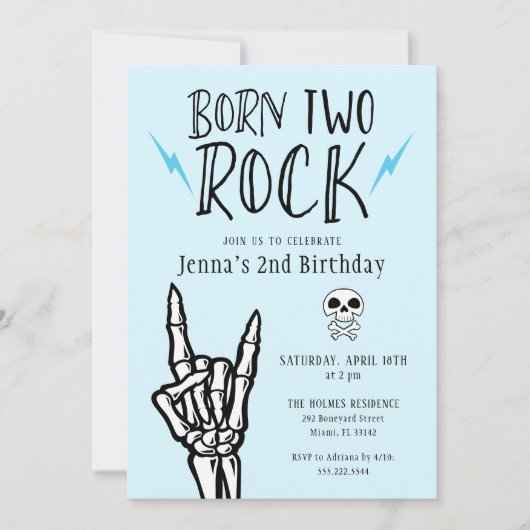 Invitation Light Blue Born Two Rock 2e fête d'anniversaire (Devant)