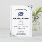 Invitation Light Blue Chic Floral Minimalist Graduation Party (Debout devant)