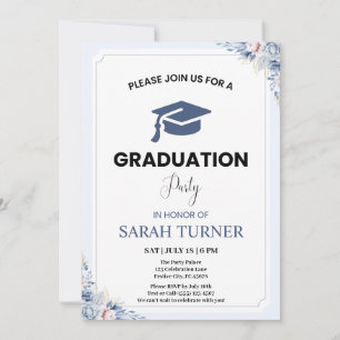 Invitation Light Blue Chic Floral Minimalist Graduation Party