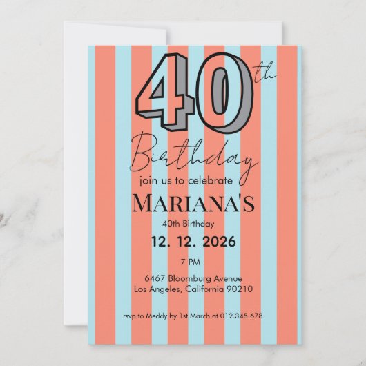 Invitation Light Blue & Coral Stripes Modern Scripted (Devant)