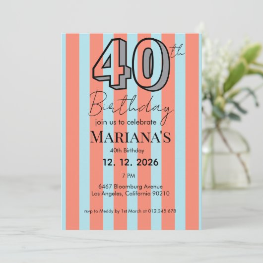 Invitation Light Blue & Coral Stripes Modern Scripted (Debout devant)