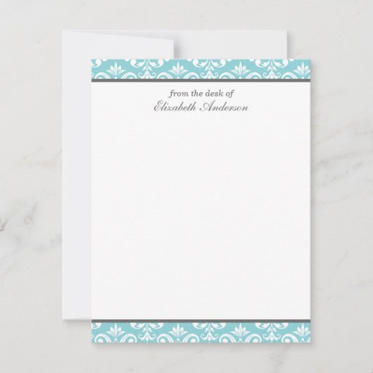 Invitation Light Blue Damask Flat Merci Notes (Devant)