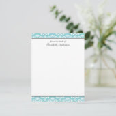 Invitation Light Blue Damask Flat Merci Notes (Debout devant)