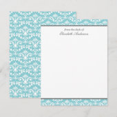 Invitation Light Blue Damask Flat Merci Notes (Devant / Derrière)