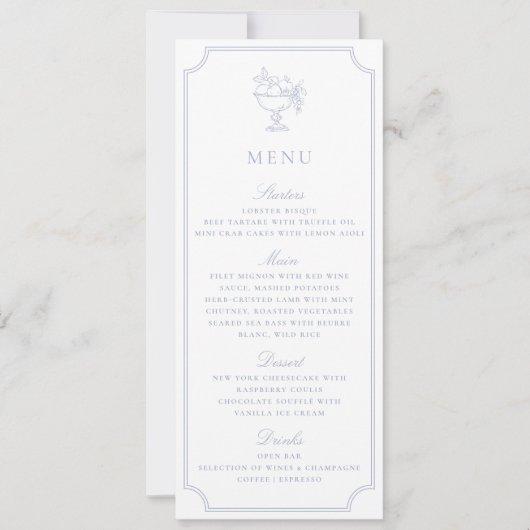 Invitation Light Blue Double Frame Wedding Menu (Devant)