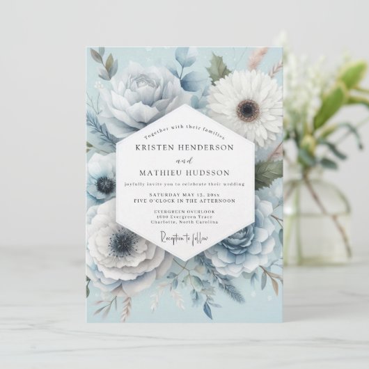 Invitation Light Blue Floral Whimsical Wedding (Debout devant)