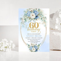 Light blue floral white peony gold 60th birthday 
