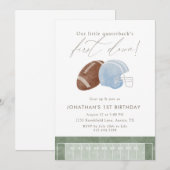 Invitation Light Blue Football Helmet First Birthday (Devant / Derrière)