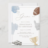 Invitation Light blue Game On Football Birthday (Devant)