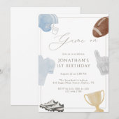 Invitation Light blue Game On Football Birthday (Devant / Derrière)