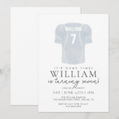 Invitation Light Blue Game Time Football Jersey Birthday  (Devant / Derrière)