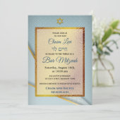 Invitation Light Blue Gold Frame Star Jewish Bar Mitzvah (Debout devant)
