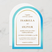 Invitation Light blue golden frame gradient wedding (Devant / Derrière)