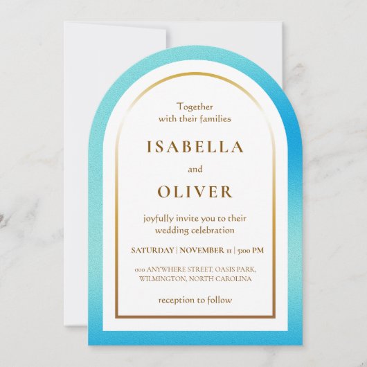 Invitation Light blue golden frame gradient wedding (Devant)