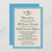 Invitation Light Blue Monogram Laurel College Graduation (Devant / Derrière)