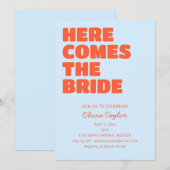 Invitation Light Blue Orange Bold Typography Bridal Shower (Devant / Derrière)