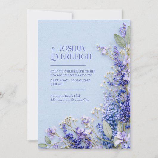 Invitation Light Blue Rustic Spring Lavender Frame (Devant)