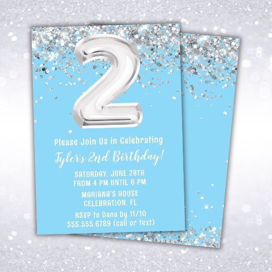 Invitation Light Blue Silver 2e fête d'anniversaire
