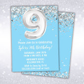Invitation Light Blue Silver 9e fête d'anniversaire