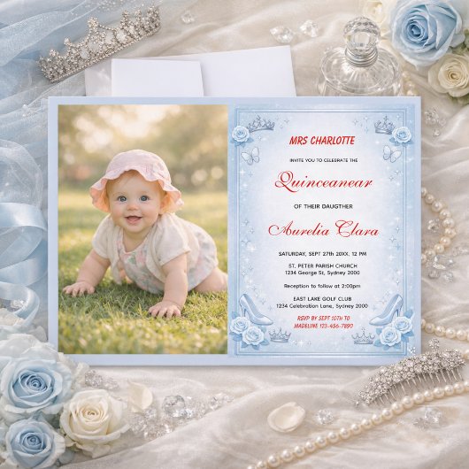 Invitation Light Blue Silver Princess Quinceanera Birthday