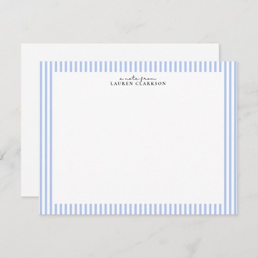 Invitation Light Blue Stripe Border Note Card (Devant / Derrière)