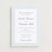 Invitation Light Blue Striped Modern Script Wedding Invitatio