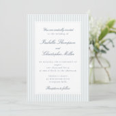 Invitation Light Blue Striped Modern Script Wedding Invitatio (Debout devant)