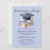 Invitation Light Blue Watercolor Books Cap Graduation Party (Devant)