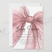 Invitation Light Blush Bow Clean Personalized Baby Shower  (Devant)